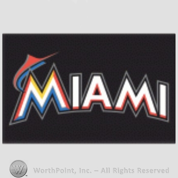 Miami Marlins sport logo: a marlin leaping over word Miami on a black background.