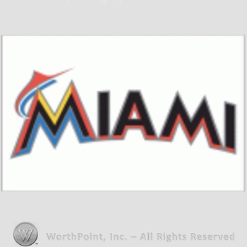 Miami Marlins sport logo: a marlin leaping over word Miami on a white background.