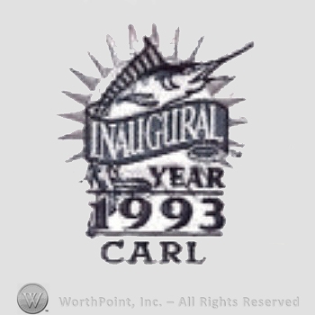 Miami Marlins sport logo: a marlin leaping over words Inaugural Year 1993 Carl.