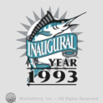 Miami Marlins sport logo: a marlin leaping over words Inaugural Year 1993 Carl.