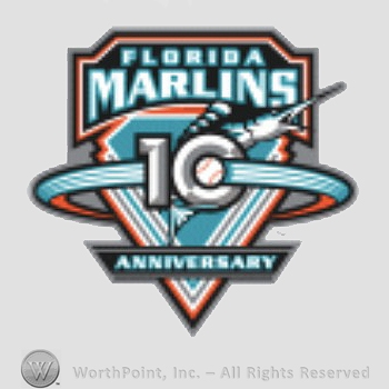 Miami Marlins sport logo: Florida marlins written over 10 anniversary.