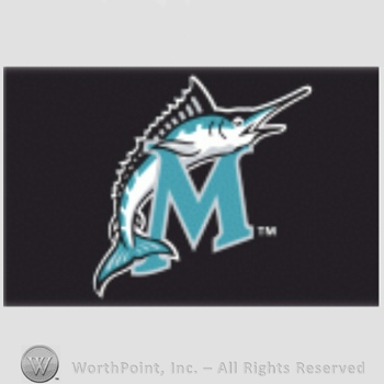 Miami Marlins sport logo: a marlin leaping over letter M on a black background.