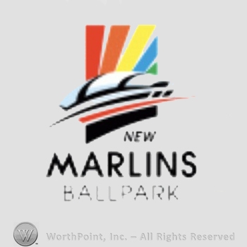 Miami Marlins sport logo: a stadium over words Marlin Park 2012.