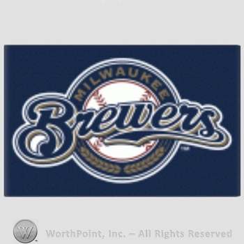 Milwaukee Brewers sport logo: Brewers written over a circle on a navy background.