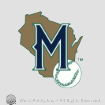 Milwaukee Brewers sport logo: letter M on a map of Wisconsin and a baseball.