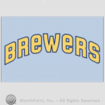 Milwaukee Brewers sport logo: Brewers written on a blue background.