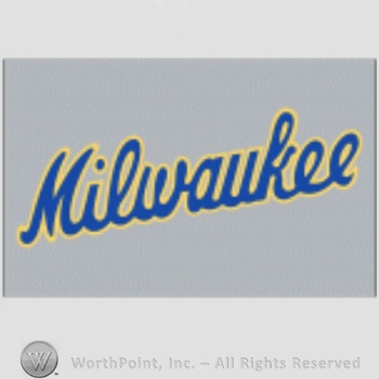 Milwaukee Brewers sport logo: Milwaukee on a grey background.