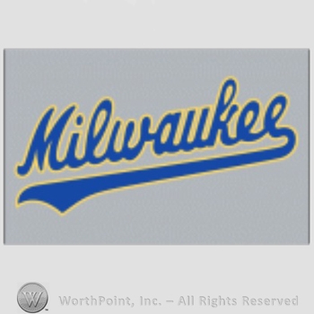 Milwaukee Brewers sport logo: Milwaukee on a grey background.