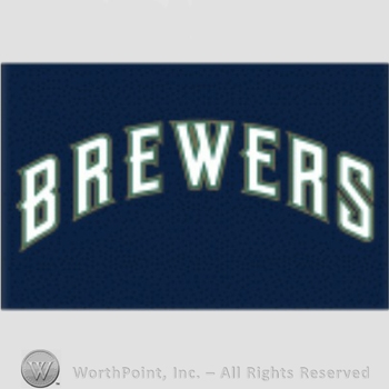 Milwaukee Brewers sport logo: Brewers written on a blue background.