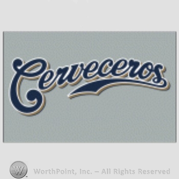 Milwaukee Brewers sport logo: Cerveceros written on a grey background.