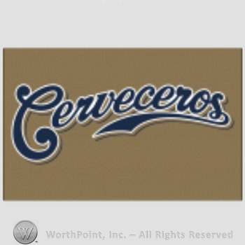Milwaukee Brewers sport logo: Cerveceros written on a brown background.
