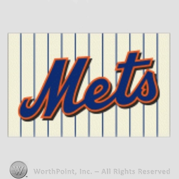 New York Mets sport logo: Mets on a yellow with blue pinstripes background.