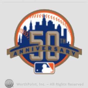 New York Mets sport logo: 50th Anniversary written over the New York skyline.