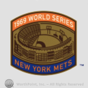 New York Mets sport logo: 1969 World series written above a stadium; New York Mets written below.
