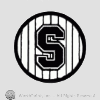 New York Mets sport logo: S inside a circle on a white with black stripes background.