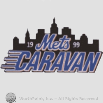 New York Mets sport logo: 1999 Mets Caravan and the New York Skyline behind.