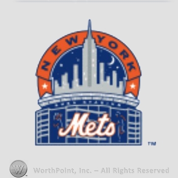 New York Mets sport logo: New York written above the city skyline and a stadium; Mets written over.