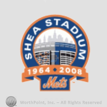 New York Mets sport logo: New York Skyline and a stadium inside a circle; Shea Stadium 1964 2008 Mets written outside the circle.