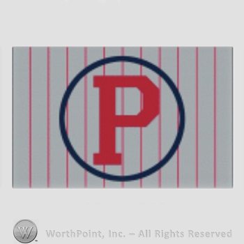 Philadelphia Phillies sport logo: letter P inside a circle on a grey with red stripes background.