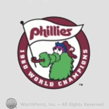 Philadelphia Phillies sport logo: 1980 World Champions; an animal with phillies flag inside a circle.