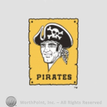 Pittsburgh Pirates sport logo: a pirate above PIRATES script, all on a yellow background.