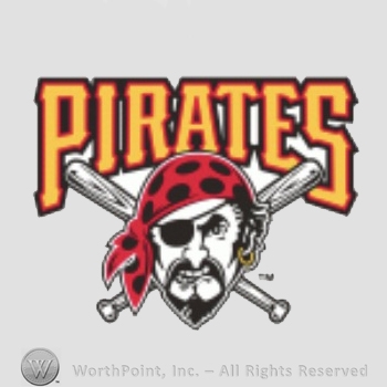 Pittsburgh Pirates sport logo: a pirate in front of crossed baseball bats below Pirates script.