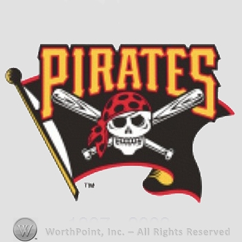 Pittsburgh Pirates sport logo: skull and cross bats on black flag with PIRATES script above.