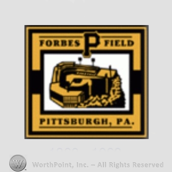 Pittsburgh Pirates sport logo: Forbes Field Pittsburgh, PA. written on the edge of a square; a stadium inside.
