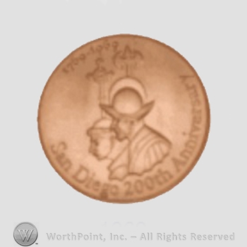 San Diego Padres sport logo: 1769 - 1969 San Diego 200th Anniversary, all on a coin shape like.
