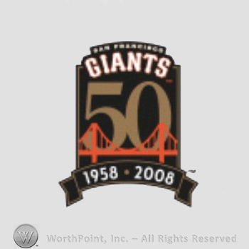 San Francisco Giants sport logo: San Francisco Giants 50 1958 - 2008 and a bridge.