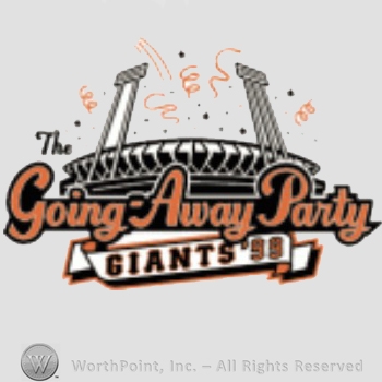 San Francisco Giants sport logo: Going Away Party written below a stadium; Giants '99.