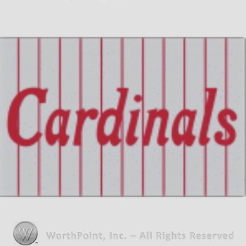 St. Louis Cardinals sport logo: Cardinals written on a grey with red stripes background.