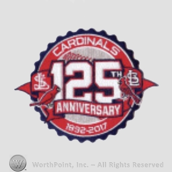 St. Louis Cardinals sport logo: 125th Anniversary and two cardinals inside a circle; Cardinals 1892 - 2017 written on the edge.