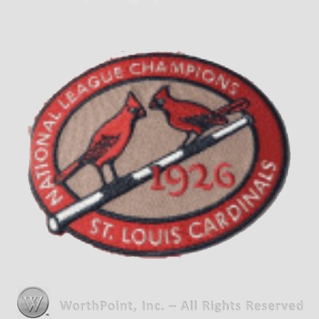 St. Louis Cardinals sport logo: two cardinals on a baseball bat and 1926 written below, all inside a circle; National League Champions St. Louis Cardinals written on the edge.