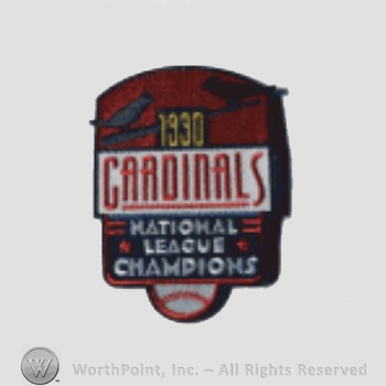 St. Louis Cardinals sport logo: two cardinals on a baseball bat; 1930 Cardinals National League Champions written below.