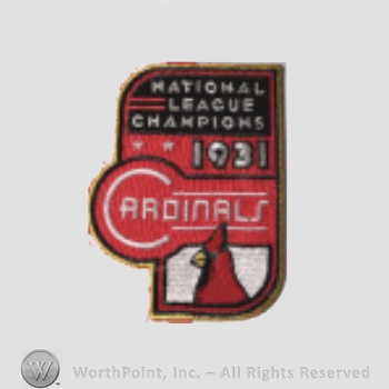 St. Louis Cardinals sport logo: National League Champions 1931 written above Cardinals script; a cardinal below.