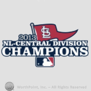 St. Louis Cardinals sport logo: interlocked STL on a pennant; 2013 NL-Central Division Champions.