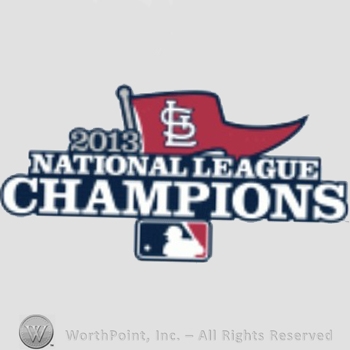 St. Louis Cardinals sport logo: interlocked STL on a pennant; 2013 National League Champions.