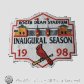 St. Louis Cardinals sport logo: Inaugural Season 1998 and a cardinal on a baseball bat.