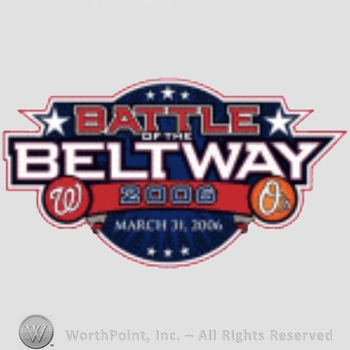 Washington Nationals sport logo: Battle of the Beltway written above 2016; March 31,2006 and three stars below.