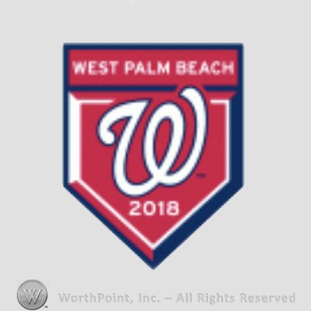 Washington Nationals sport logo: west Palm Beach written above W and 2018, all on a pennant.