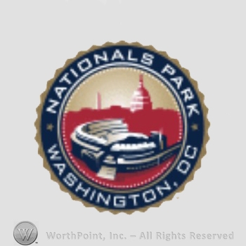 Washington Nationals sport logo: 2008 Inaugural Season Washington DC written in circle; a stadium inside the circle.