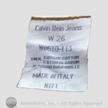 Clothing label : Calvin Klein.