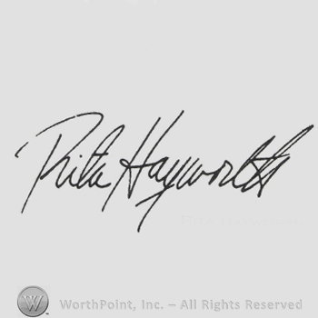 Signature: Rita Hayworth.