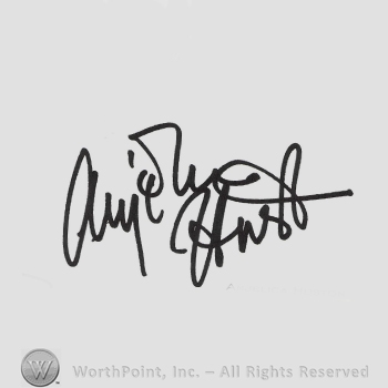 Signature: Anjelica Huston.