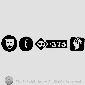 Leopard's Head  and date-letter f and Carat Mark 9-375 and Duty Mark