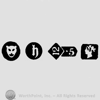Leopard's Head  and date-letter h and Carat Mark 12-5 and Duty Mark