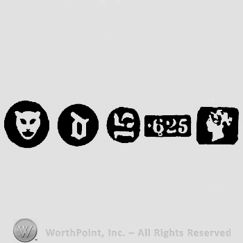 Leopard's Head  and date-letter d and Carat Mark 15-625 and Duty Mark