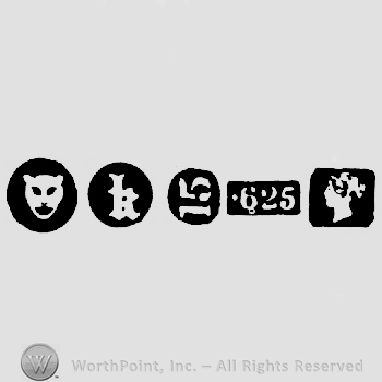 Leopard's Head  and date-letter k and Carat Mark 15-625 and Duty Mark