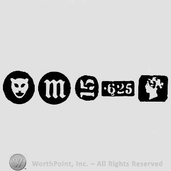 Leopard's Head  and date-letter m and Carat Mark 15-625 and Duty Mark